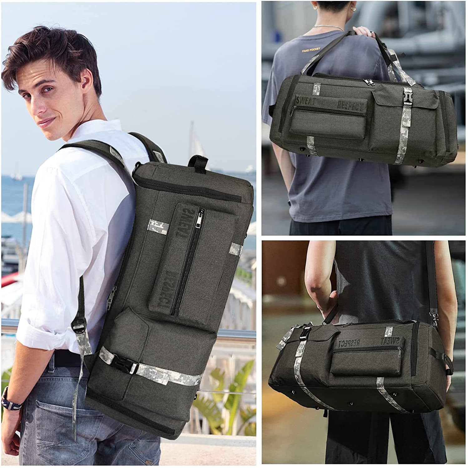 Gym Bags for Men Gym Duffle Bag Backpack 3-Way Sports Duffel Bags for Men with Shoe Compartment & Wet Pocket